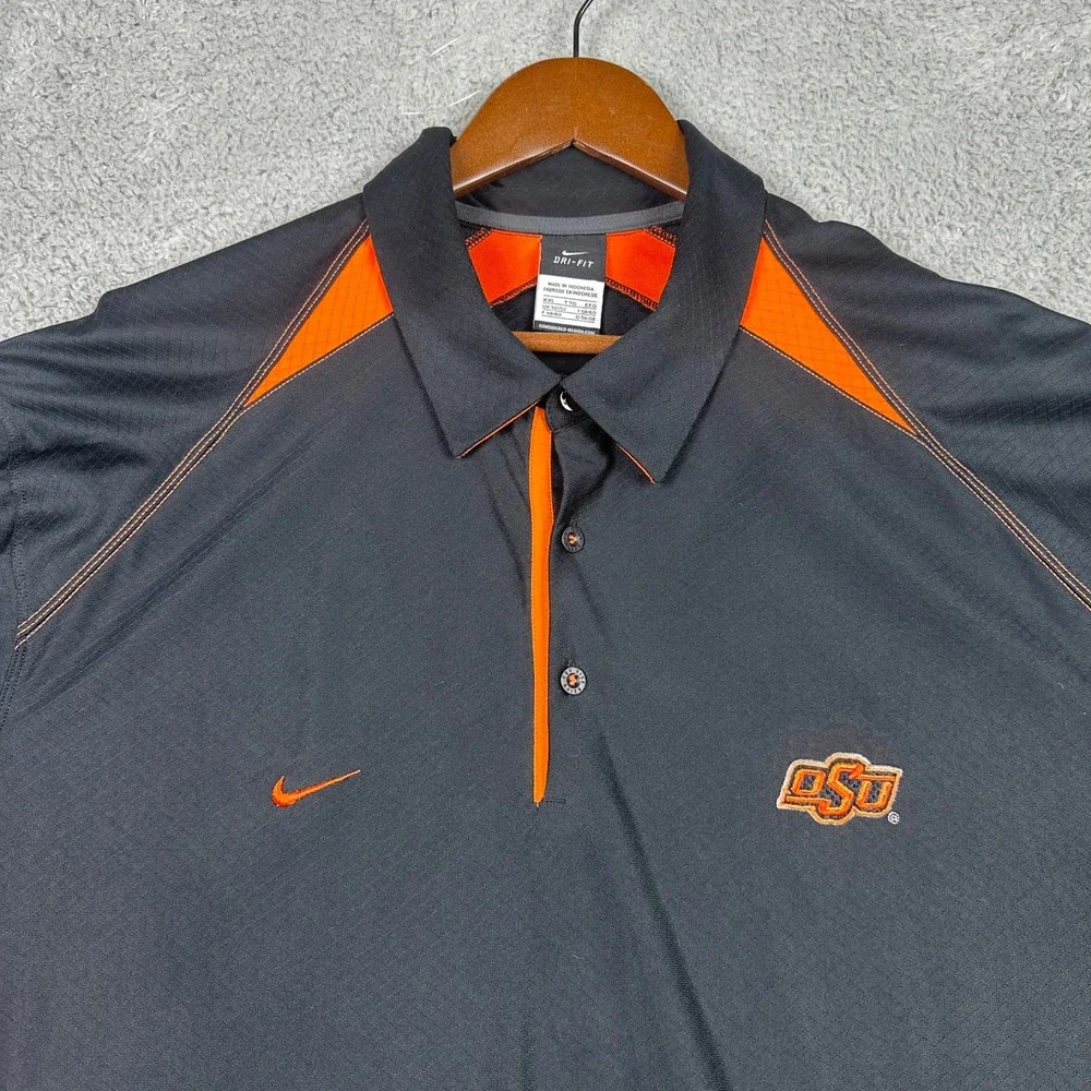 Oklahoma State Cowboys Nike Dri-Fit Polo Mens XXL Black Orange Golf OSU Football